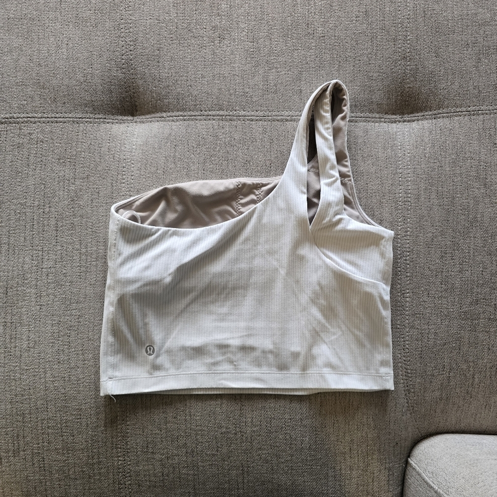 Lululemon Asymmetrical Ribbed Ivory Cropped Top Sz 8 - Picture 2 of 5
